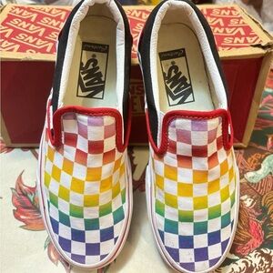 Vans Classic Slip ON Rainbow Checkerboard Skate Shoes